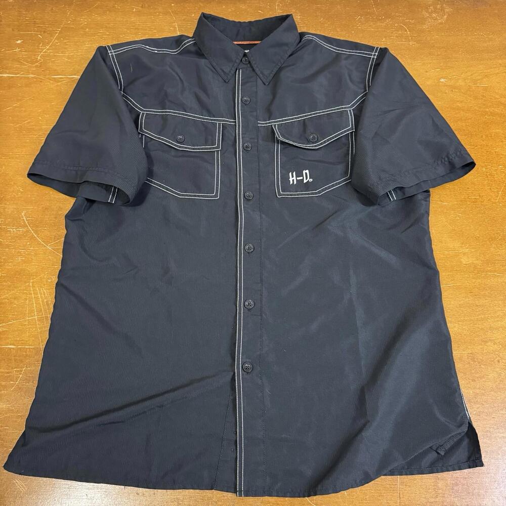 Harley-Davidson Shirt Mens Medium Black Short Sleeve Button Up